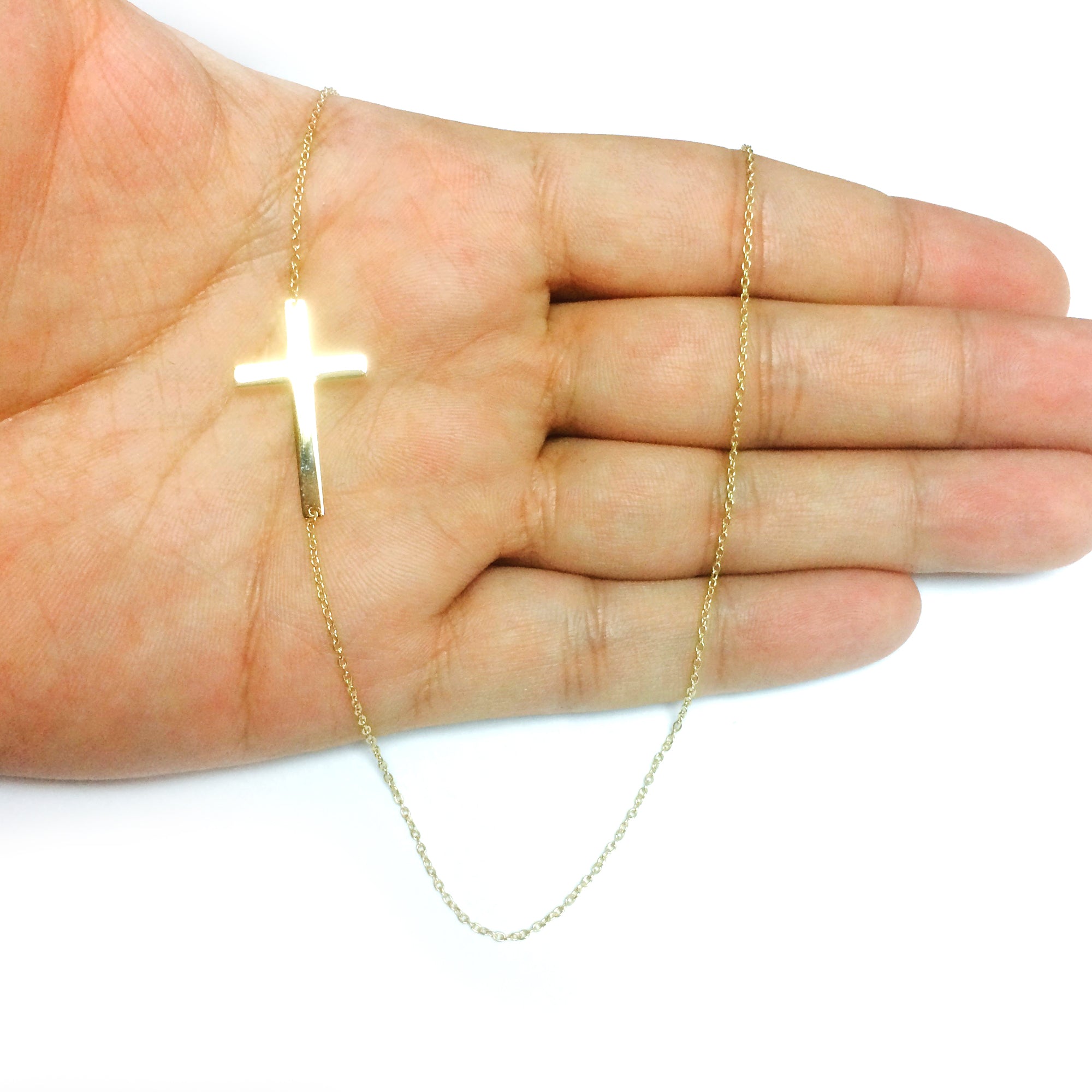 14k gull Sideways Cross Pendant Halskjede, 18" fine designersmykker for menn og kvinner