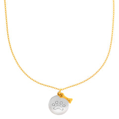 14k White Gold Round Paw Charm And Dog Bone Pendant Necklace, 17"