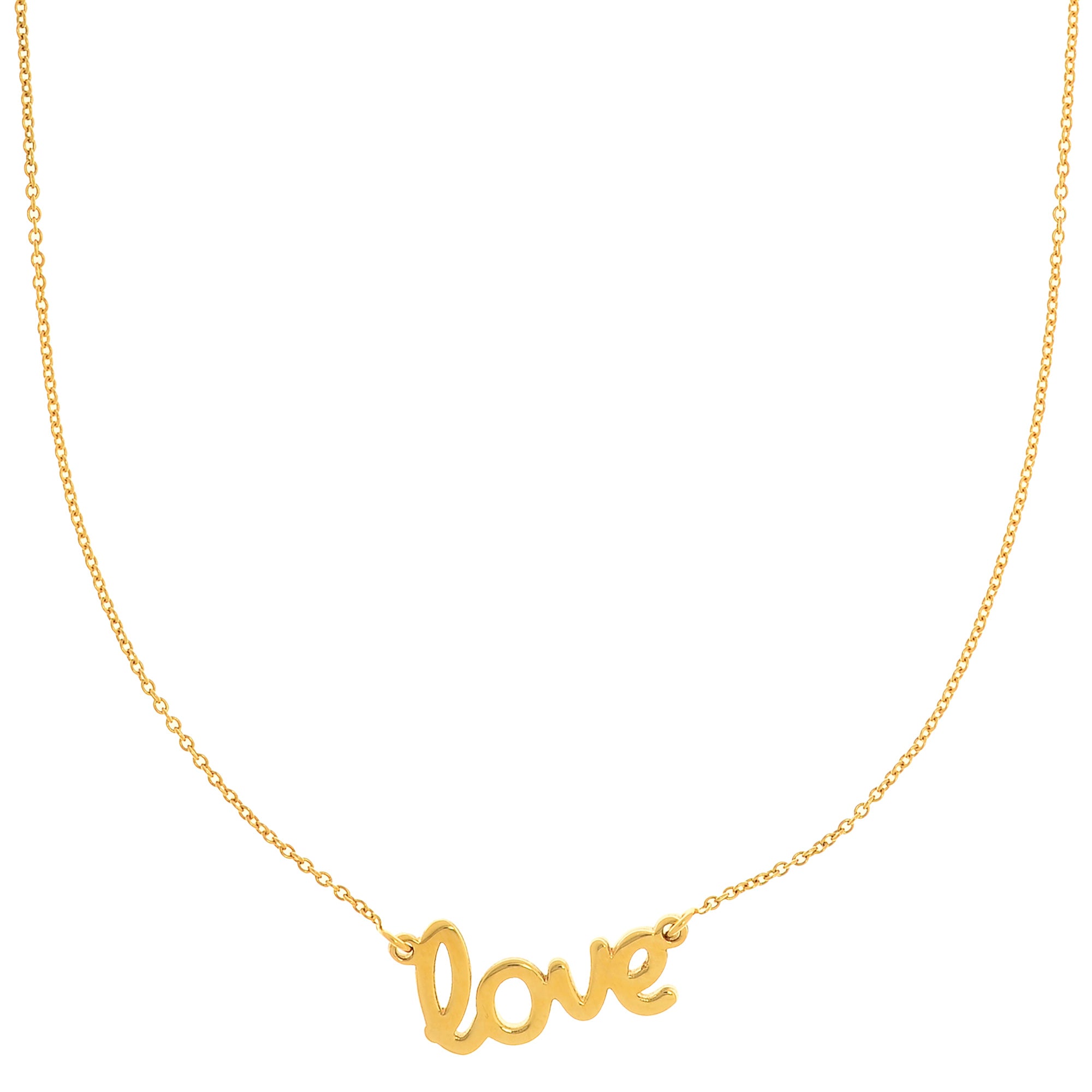 Collar con colgante Love Script de oro de 14 quilates, joyería fina de diseño de 18" para hombres y mujeres