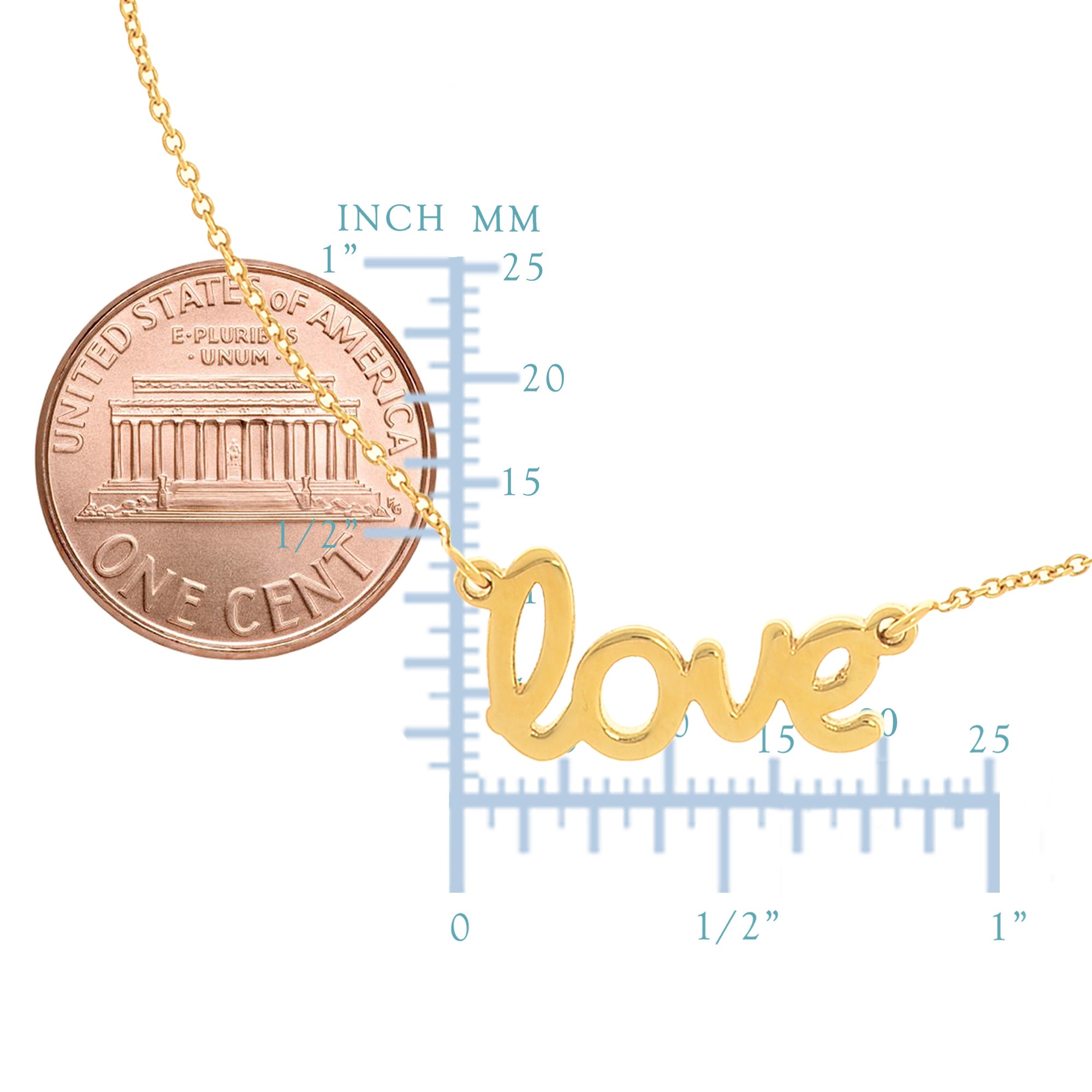 14k Gold Love Script Pendant Necklace, 18"