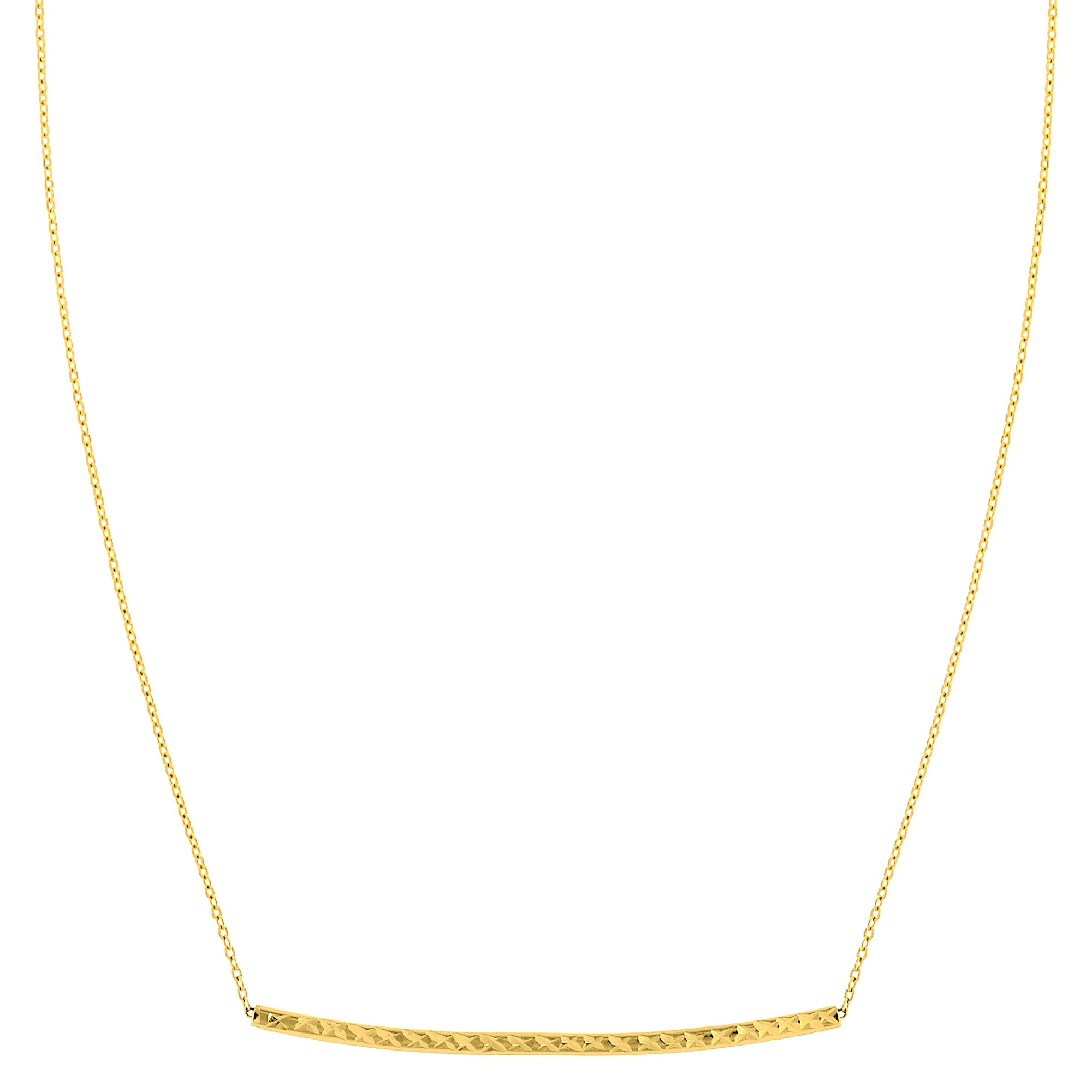 Collar con colgante de barra curvada lateral de oro amarillo de 14 quilates, joyería fina de diseño de 17" para hombres y mujeres