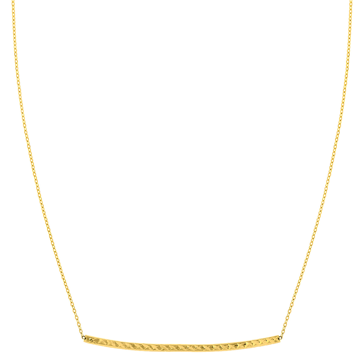 Collar con colgante de barra curvada lateral de oro amarillo de 14 quilates, joyería fina de diseño de 17" para hombres y mujeres