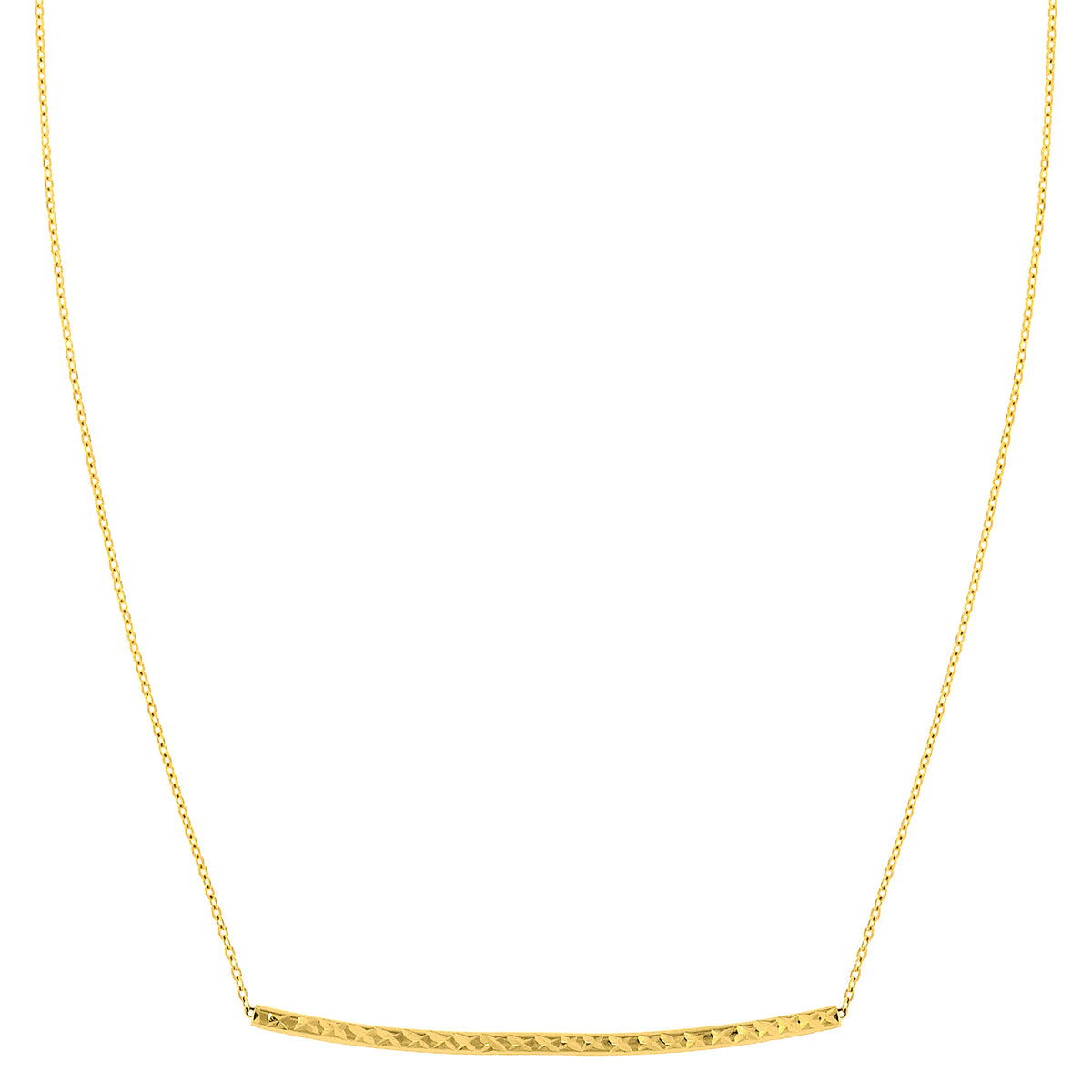 14K Yellow Gold Sideways Curved Bar Pendant Necklace, 17" fine designer jewelry for men and women