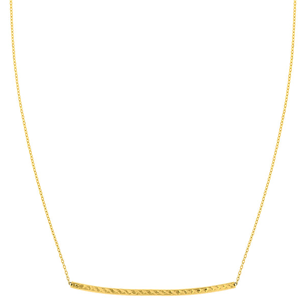 14K Yellow Gold Sideways Curved Bar Pendant Necklace, 17"