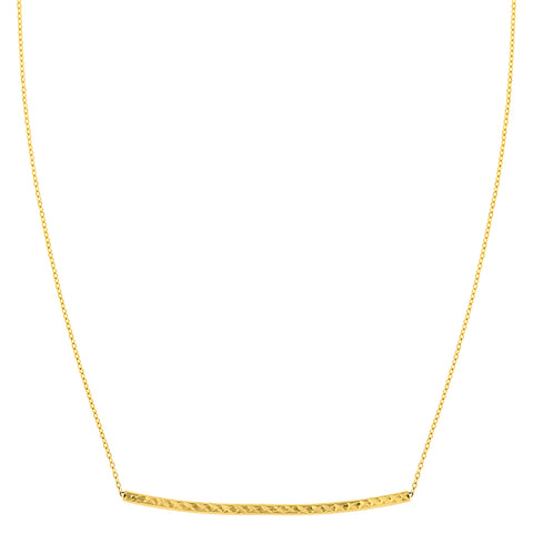 14K Yellow Gold Sideways Curved Bar Pendant Necklace, 17"