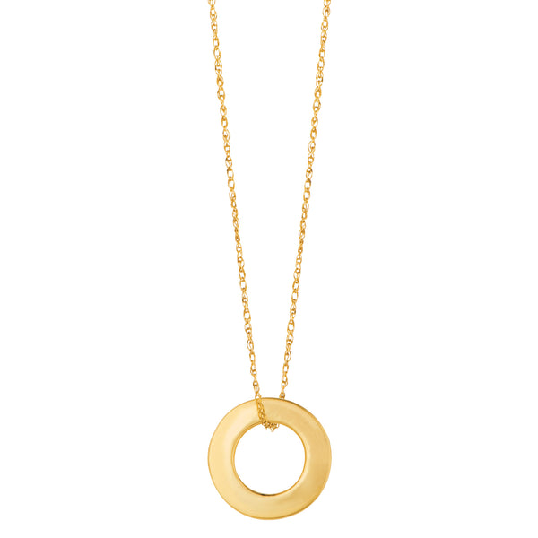 14k Yellow Gold Circle Shaped Pendant Necklace, 18"