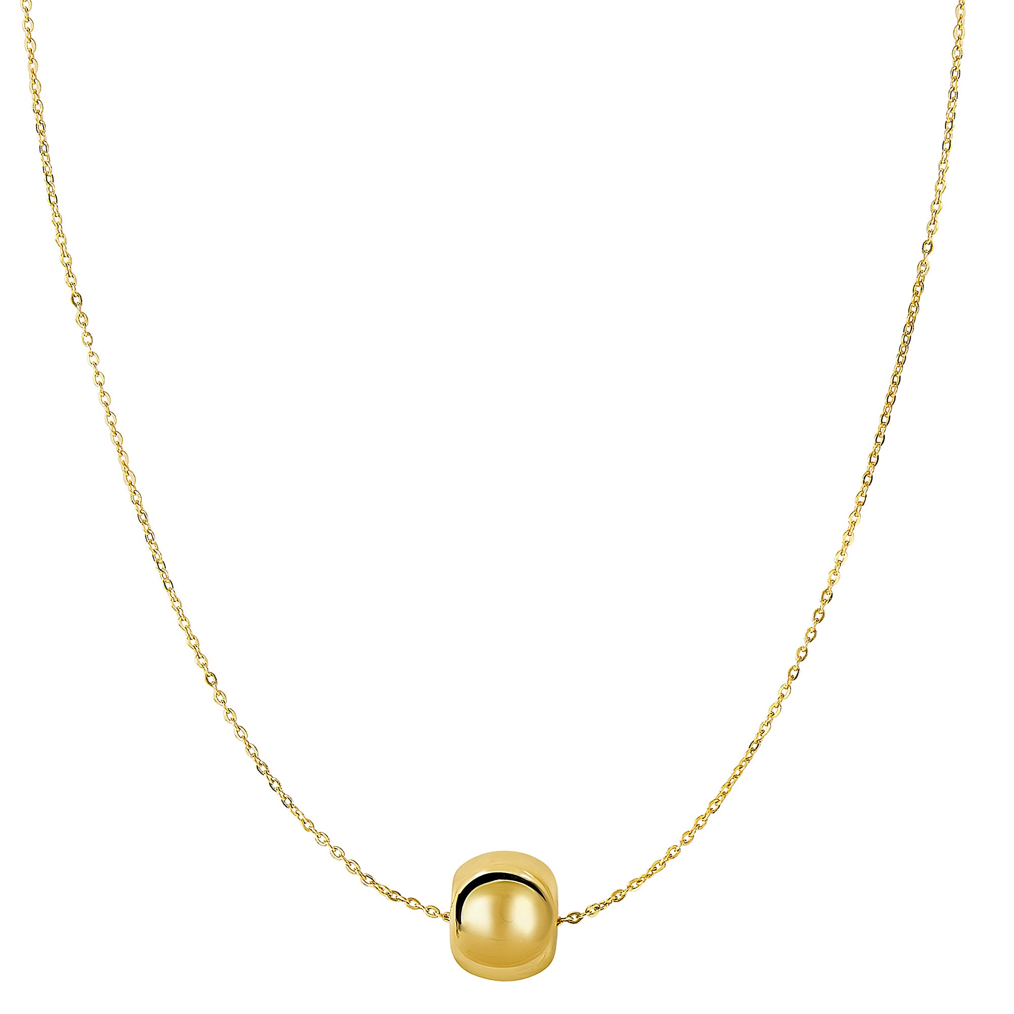 Collier à breloques en perles rondes brillantes en or jaune 14 carats de 8 mm, bijoux de créateurs fins de 18 pouces pour hommes et femmes