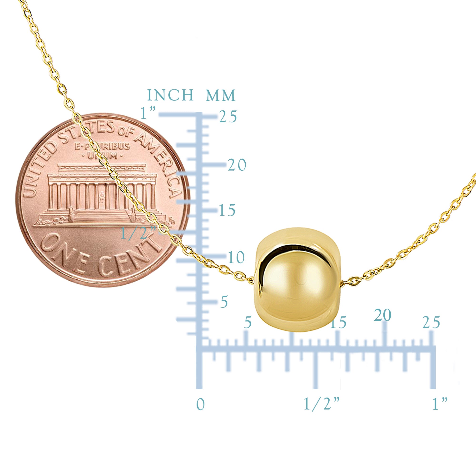 Collier à breloques en perles rondes brillantes en or jaune 14 carats de 8 mm, bijoux de créateurs fins de 18 pouces pour hommes et femmes