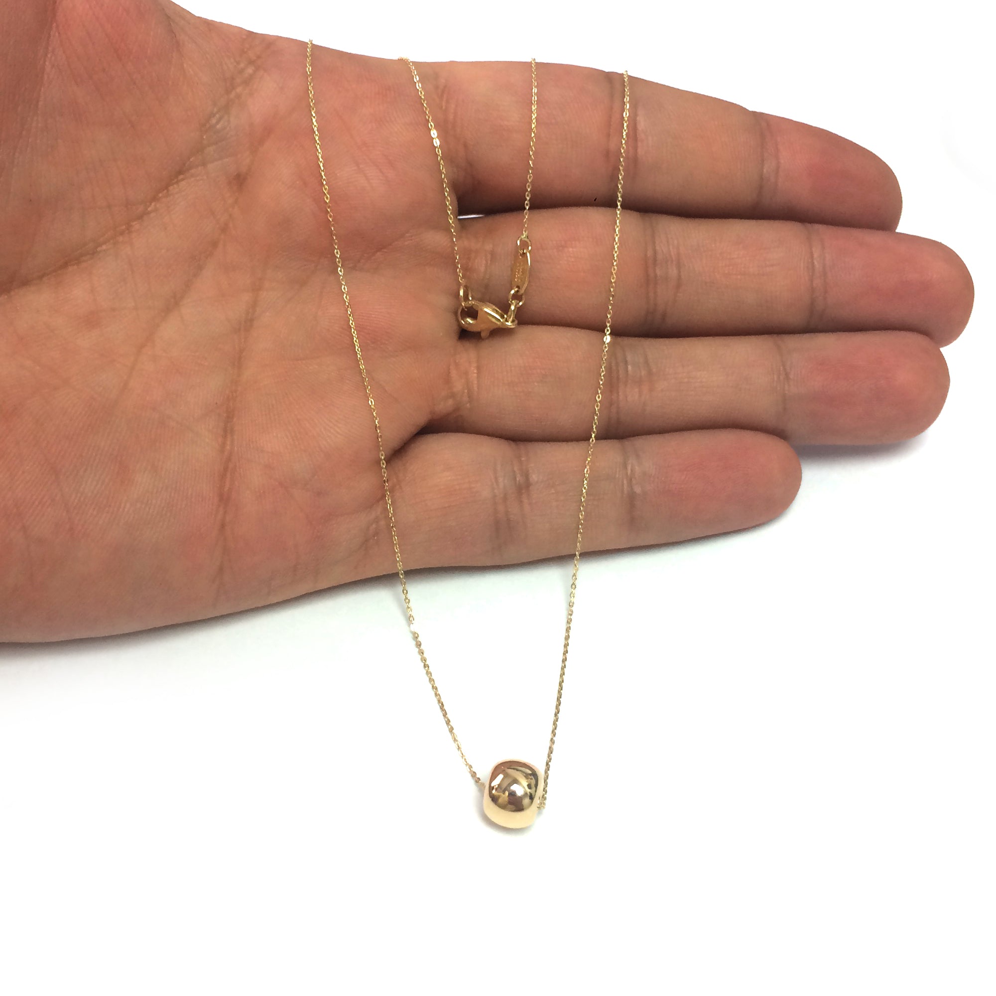 14k Yellow Gold Shiny 8mm Round Bead Charm Necklace, 18" fine designer jewelry for men and women
