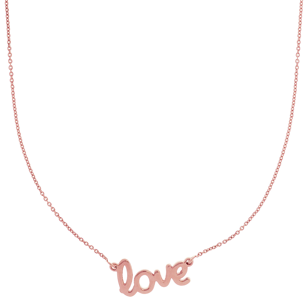 14k Gold Love Script Pendant Necklace, 18" fine designer jewelry for men and women
