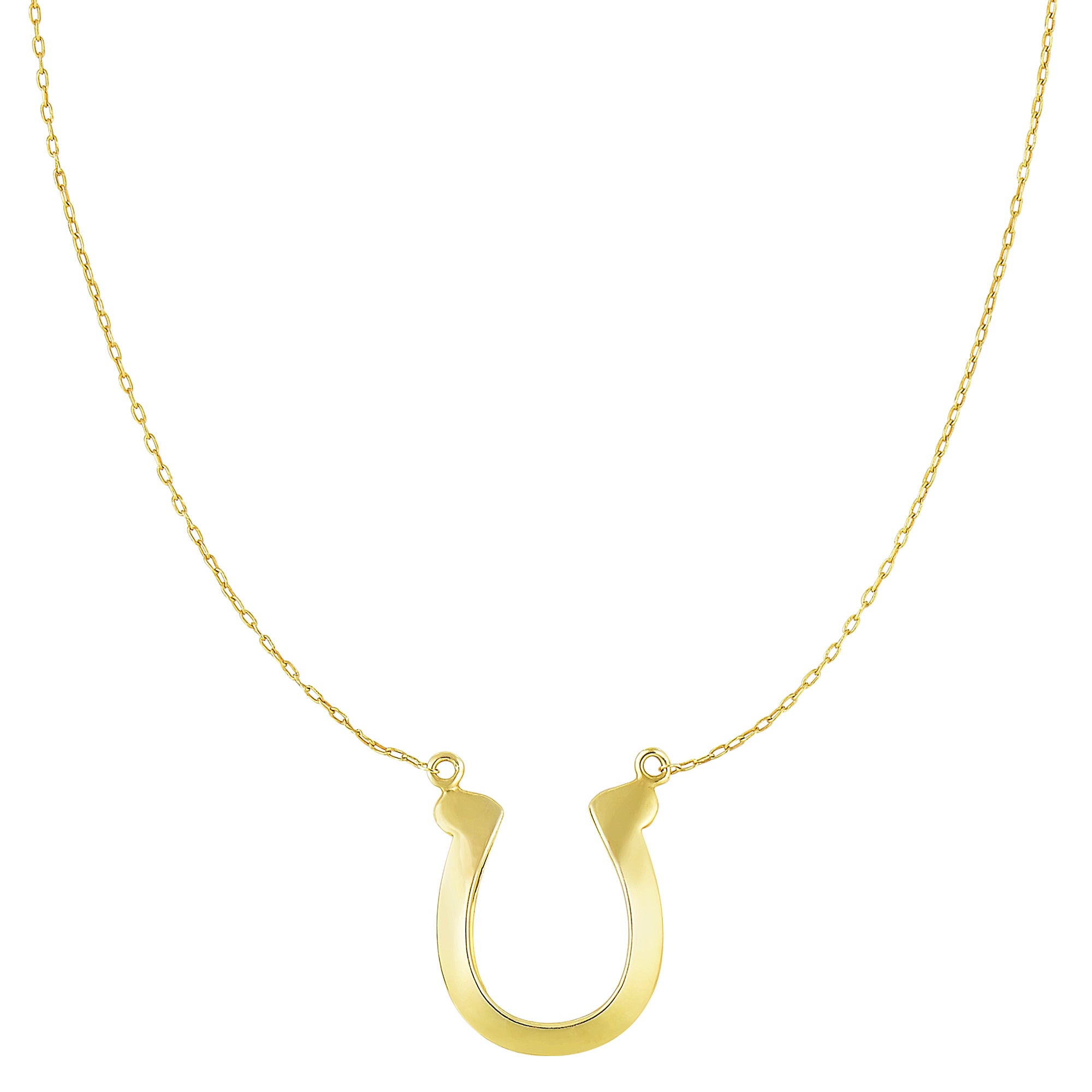 Collier pendentif en forme de chaussure de cheval porte-bonheur brillant en or jaune 14 carats, bijoux de créateur raffinés de 18 pouces pour hommes et femmes