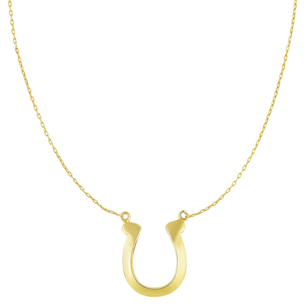 14k Yellow Gold Shiny Lucky Horse Shoe Pendant Necklace, 18"