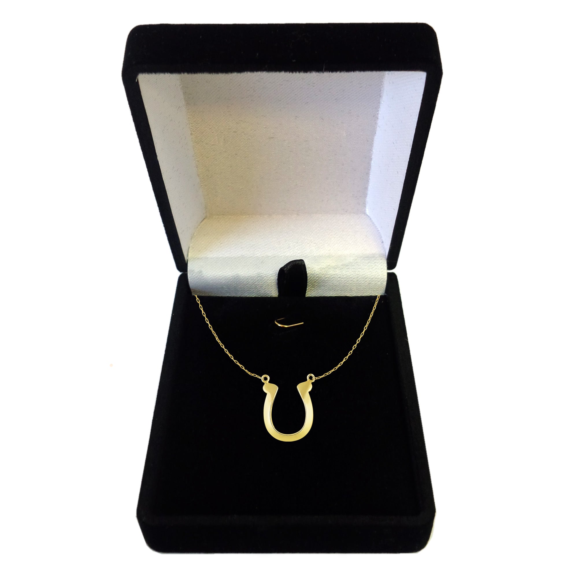 14k Yellow Gold Shiny Lucky Horse Shoe Pendant Necklace, 18"