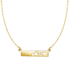 14k Yellow Gold MOM Bar Pendant Chain Necklace, 17"