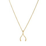 14k Yellow Gold Wishbone Charm Chain Necklace, 17"