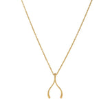 14k Yellow Gold Wishbone Charm Chain Necklace, 17"