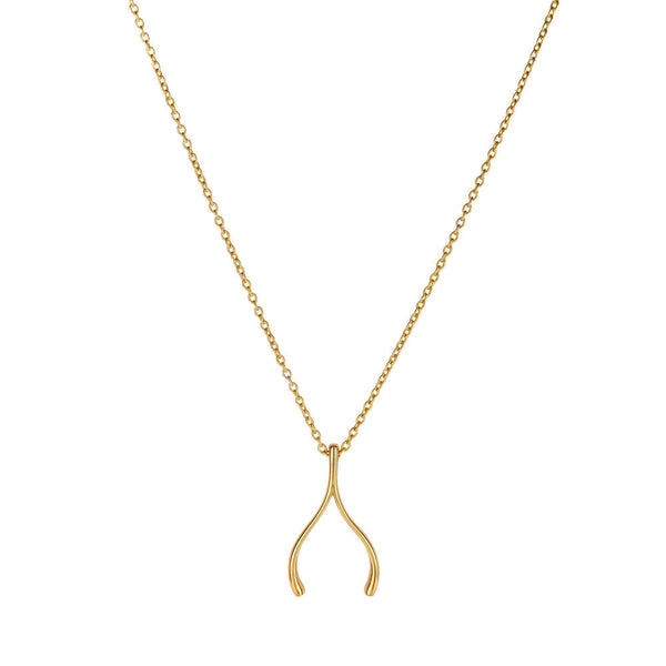 14k Yellow Gold Wishbone Charm Chain Necklace, 17"