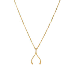 14k Yellow Gold Wishbone Charm Chain Necklace, 17"