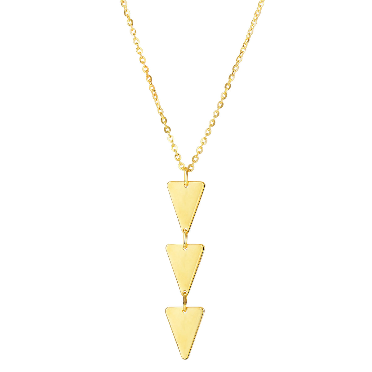 Collier pendentif à trois triangles suspendus en or jaune 14 carats, bijoux de créateurs fins de 18 pouces pour hommes et femmes