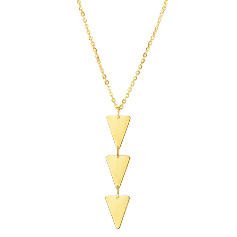 14k Yellow Gold Three Hanging Triangle Pendant Necklace, 18"