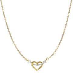 Collier avec pendentif flèche en or bicolore 14 carats à cœur ouvert, bijoux de créateur raffinés de 18 pouces pour hommes et femmes
