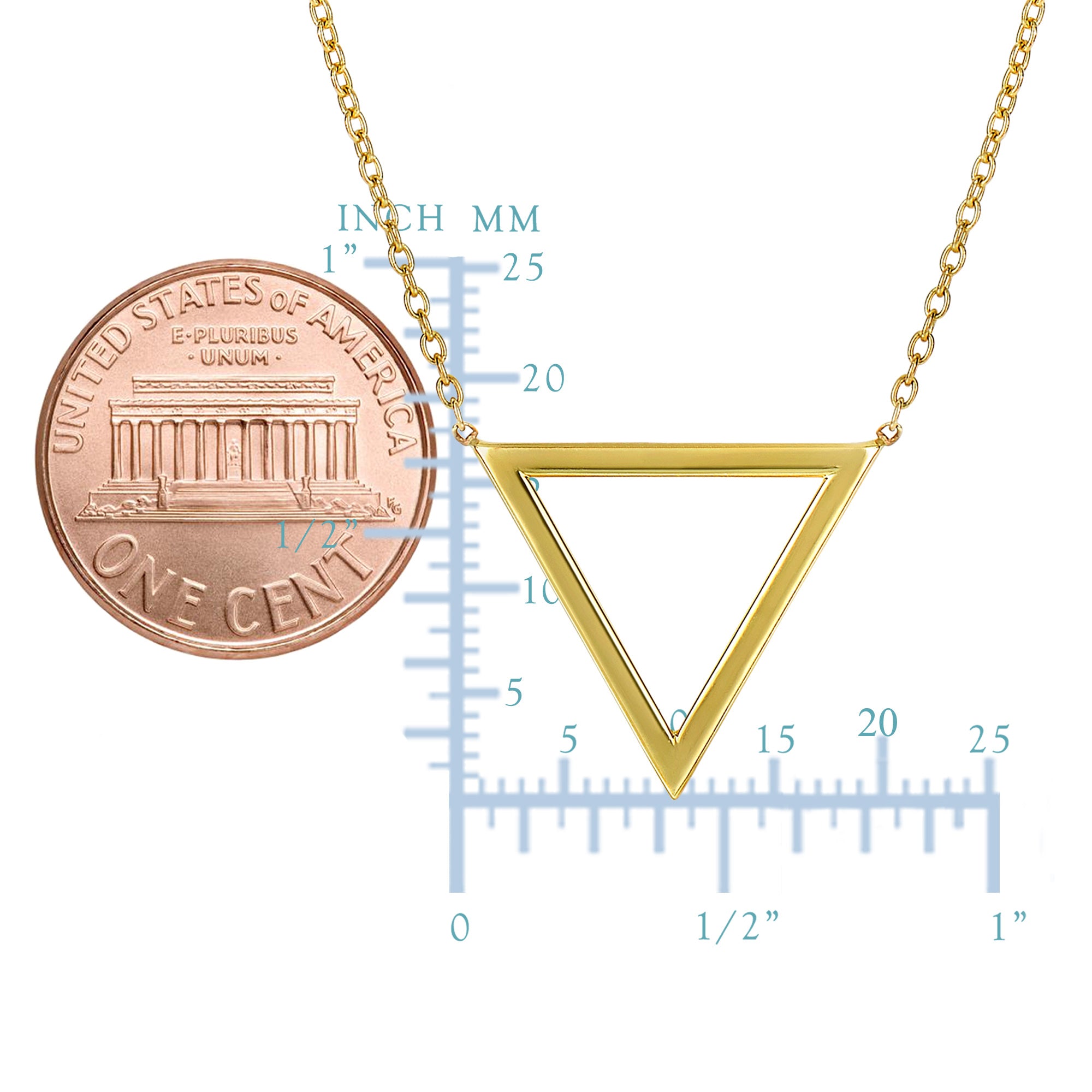 Collier pendentif triangle triangle en or jaune 14 carats, bijoux de créateur raffinés de 18 pouces pour hommes et femmes