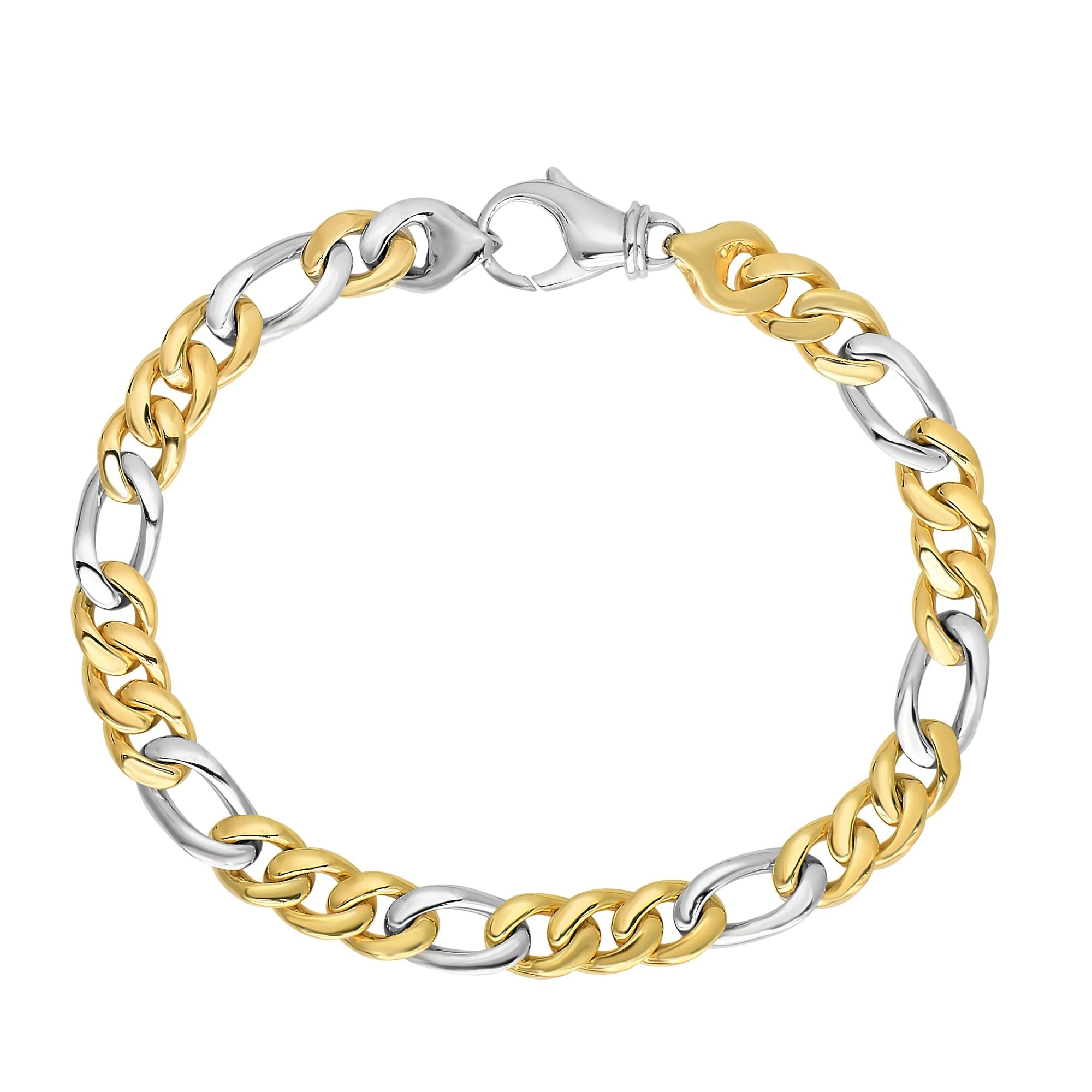 Bracciale da uomo Figaro Link in oro giallo e bianco 14k con taglio a diamante, gioielli di design da 8,5" per uomini e donne