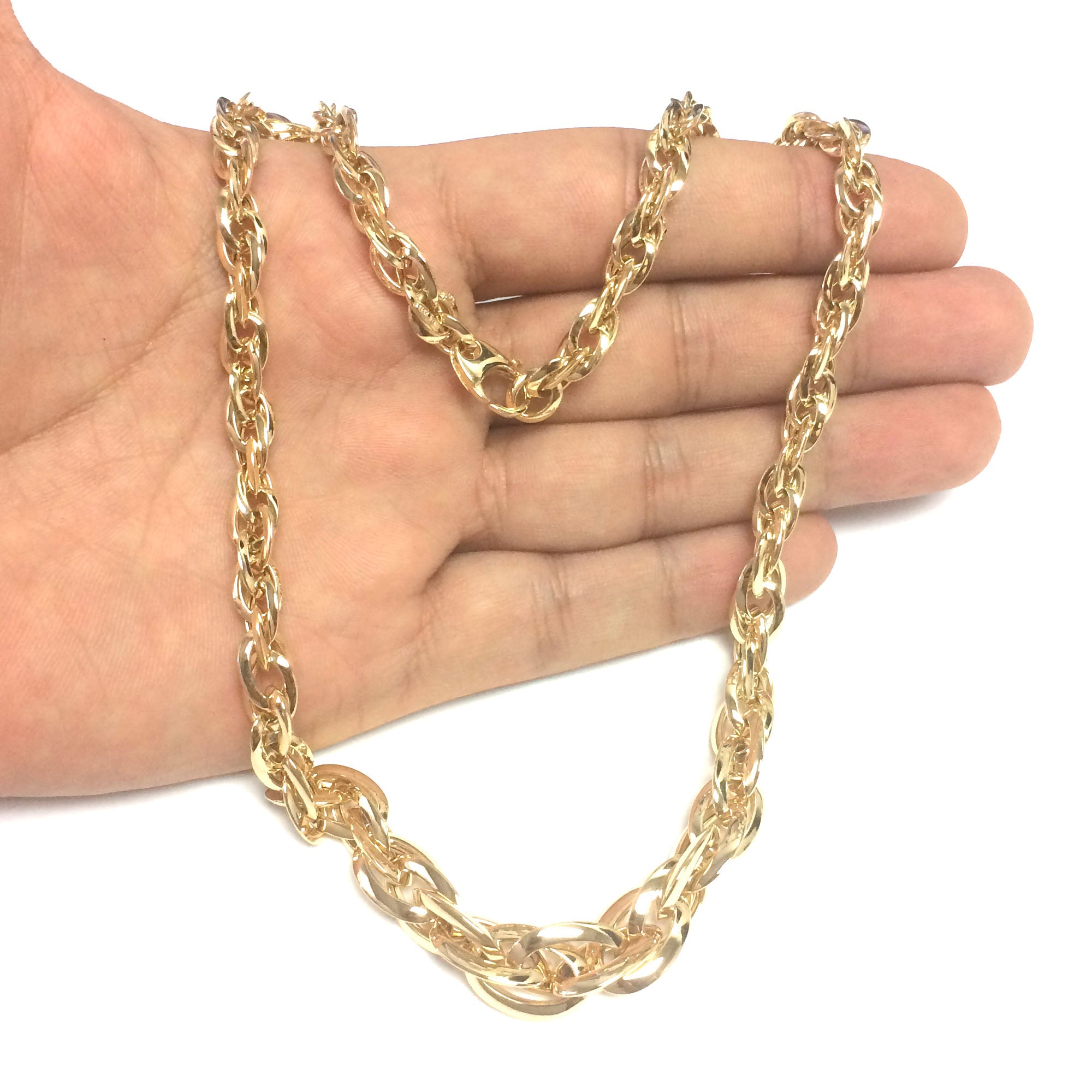 Collar para mujer con cadena de eslabones ovalados dobles de oro amarillo de 14 k, joyería fina de diseño de 18 "para hombres y mujeres
