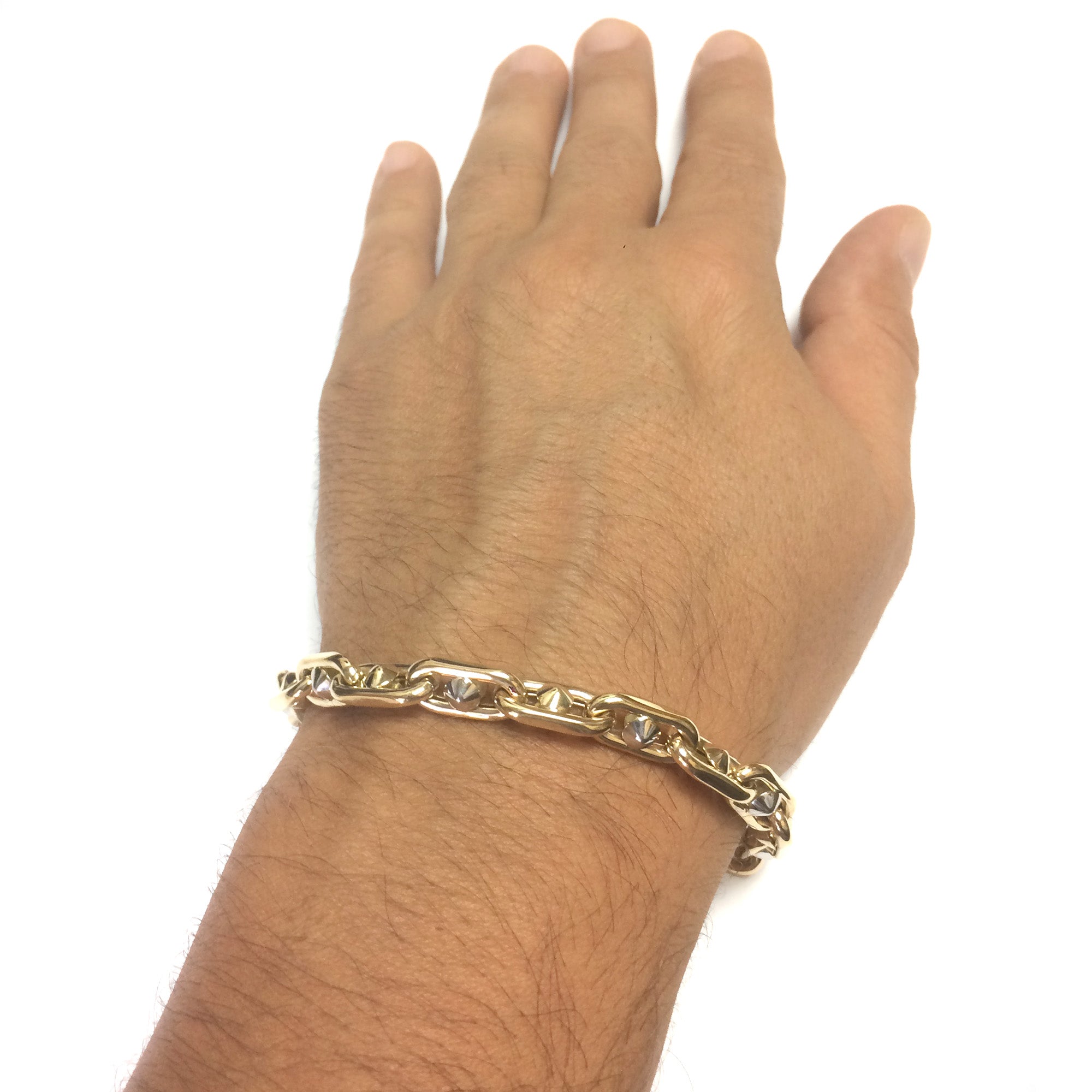 14 k gult och vitt guld oval länk för män Fancy armband, 8,25" fina designersmycken för män och kvinnor