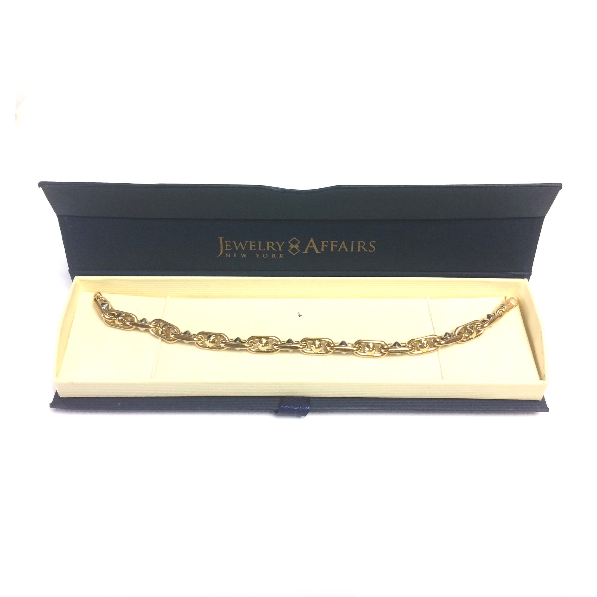 Bracelet fantaisie à maillons ovales en or jaune et blanc 14 carats pour hommes, bijoux de créateurs fins de 8,25 pouces pour hommes et femmes