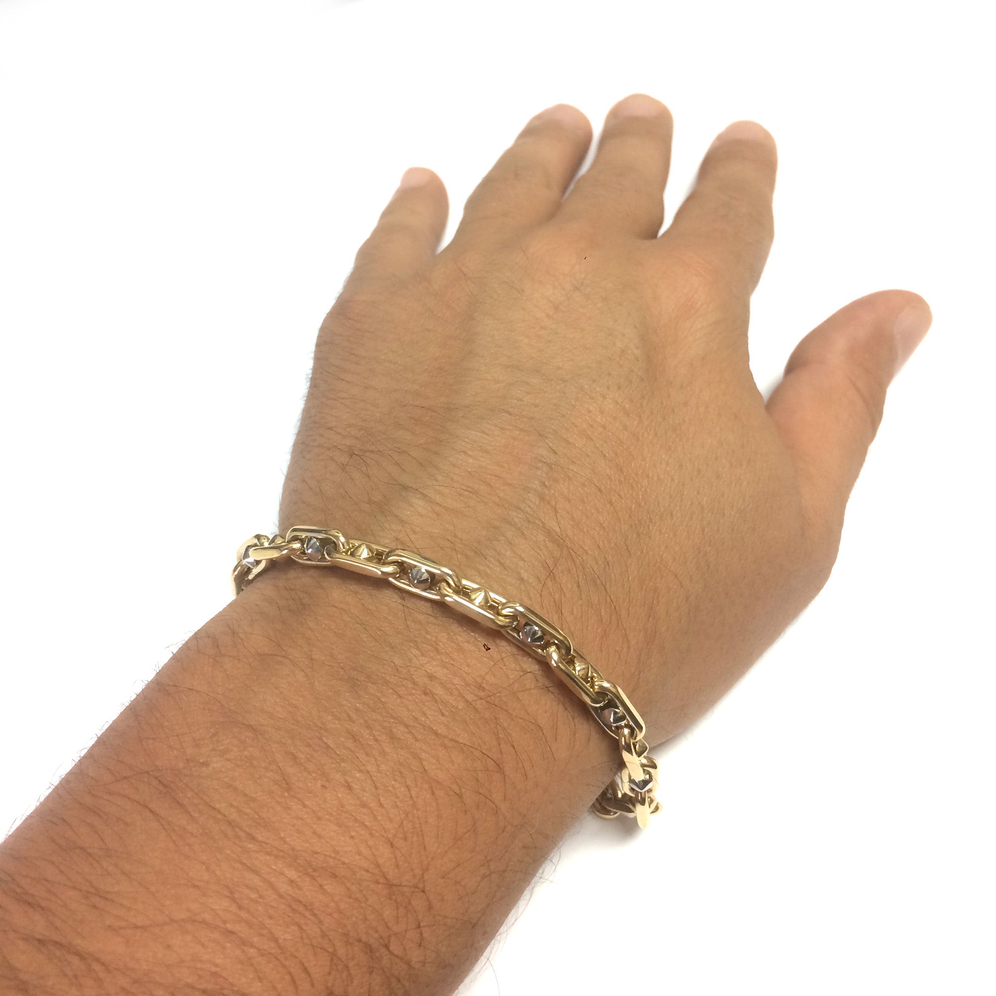 Pulsera de cuentas para hombre con eslabones ovalados de oro amarillo y blanco de 14 quilates, joyería fina de diseño de 8,25 pulgadas para hombres y mujeres