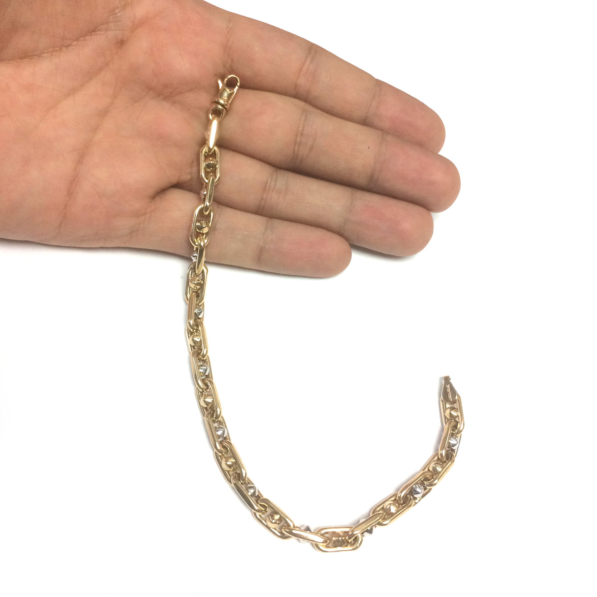 Bracciale con perline da uomo a maglia ovale in oro giallo e bianco 14k, gioielli di alta moda da 8,25" per uomini e donne