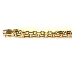 14k Yellow And White Gold Box Link Mens Fancy Bracelet, 8.5"