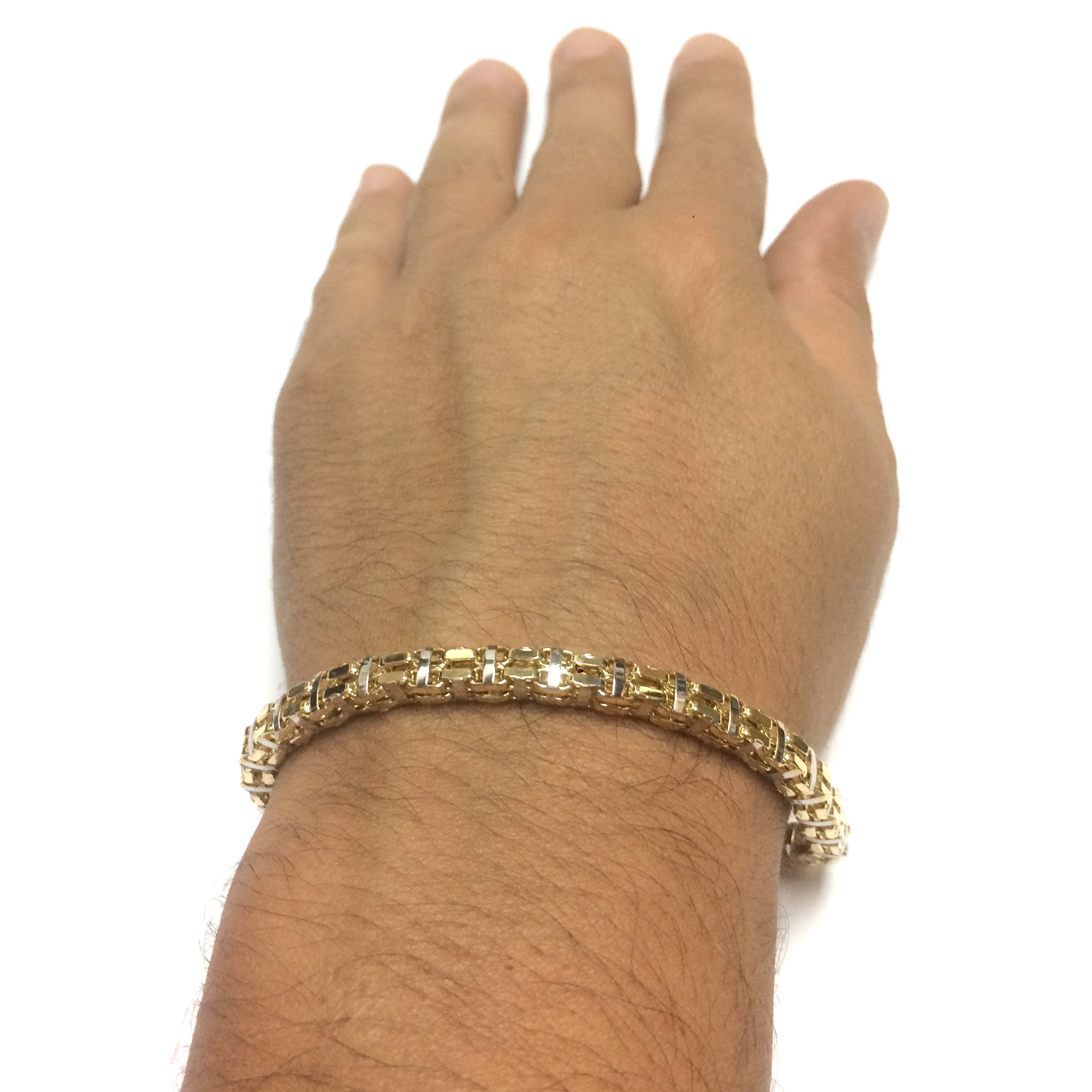 14k Two-Tone Gold Men's Bracelet with Fancy Rounded Bars – Diamond Designs