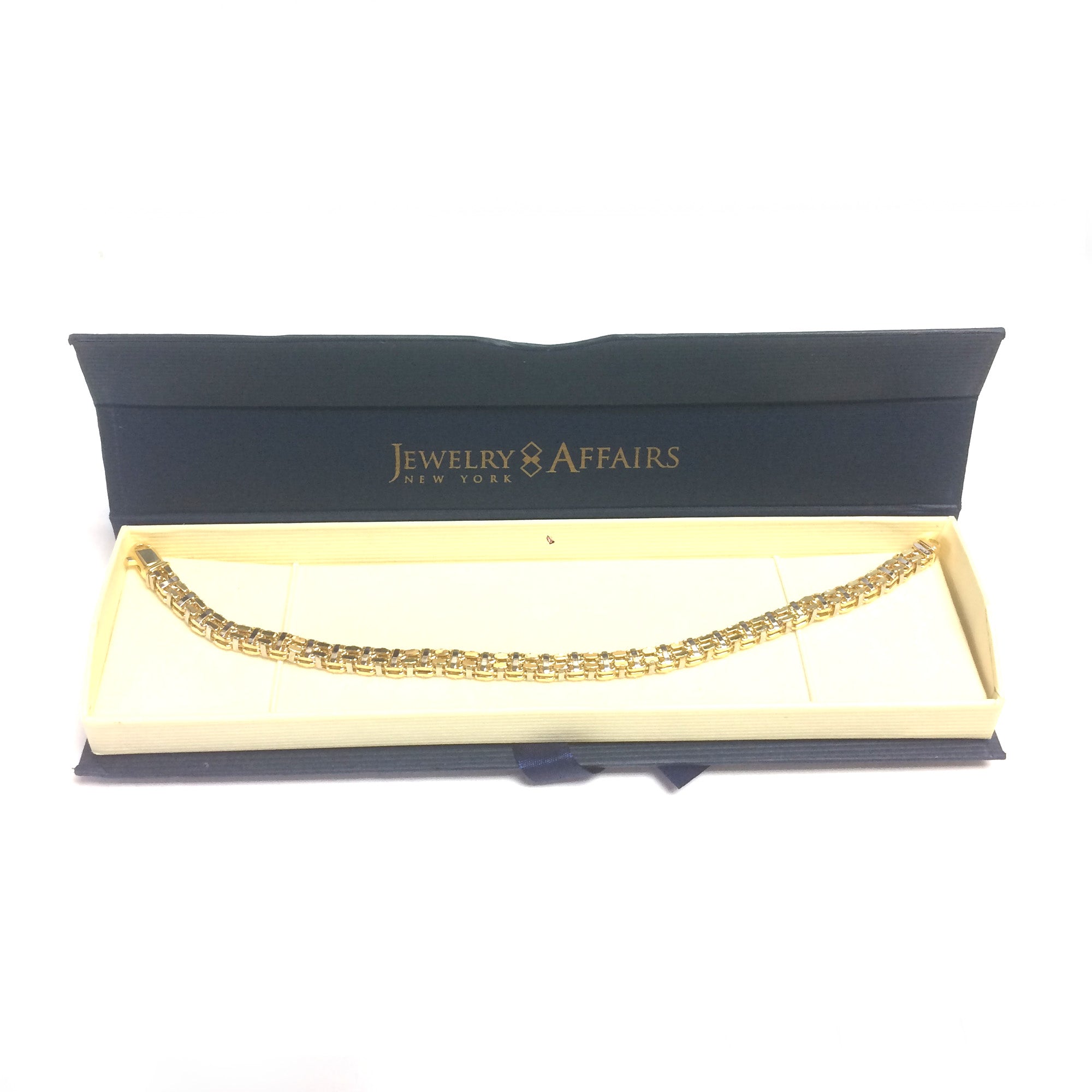14k Yellow And White Gold Box Link Mens Fancy Bracelet, 8.5"