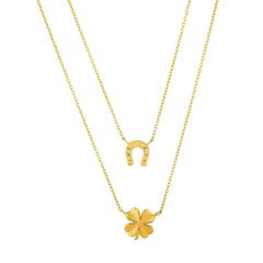 14k Yellow Gold Four Clover Horse Shoe Chain Necklace, 17"