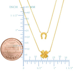 14k Yellow Gold Four Clover Horse Shoe Chain Necklace, 17" fine designer jewelry for men and women