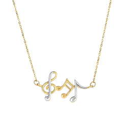 14k Yellow And White Gold Musical Notes Cable Chain Necklace, 17"