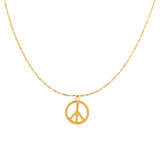 14k Yellow Gold Polished Peace Symbol Charm Link Chain Necklace, 17"