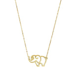 14k Yellow Gold Polished Elephant Silhouette Pendant Oval Cable Chain Necklace, 17"