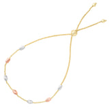 Diamond Cut Multi Color Oval Bead Station Bolo Friendship Adjustable Bracelet In 14K Gold, 9.25"