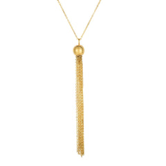 14k Yellow Gold Diamond Cut Ball Multi Strand Chain Tassel Necklace, 18"