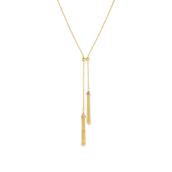 14k Yellow And Rose Gold Double Tassel Necklace, 18"