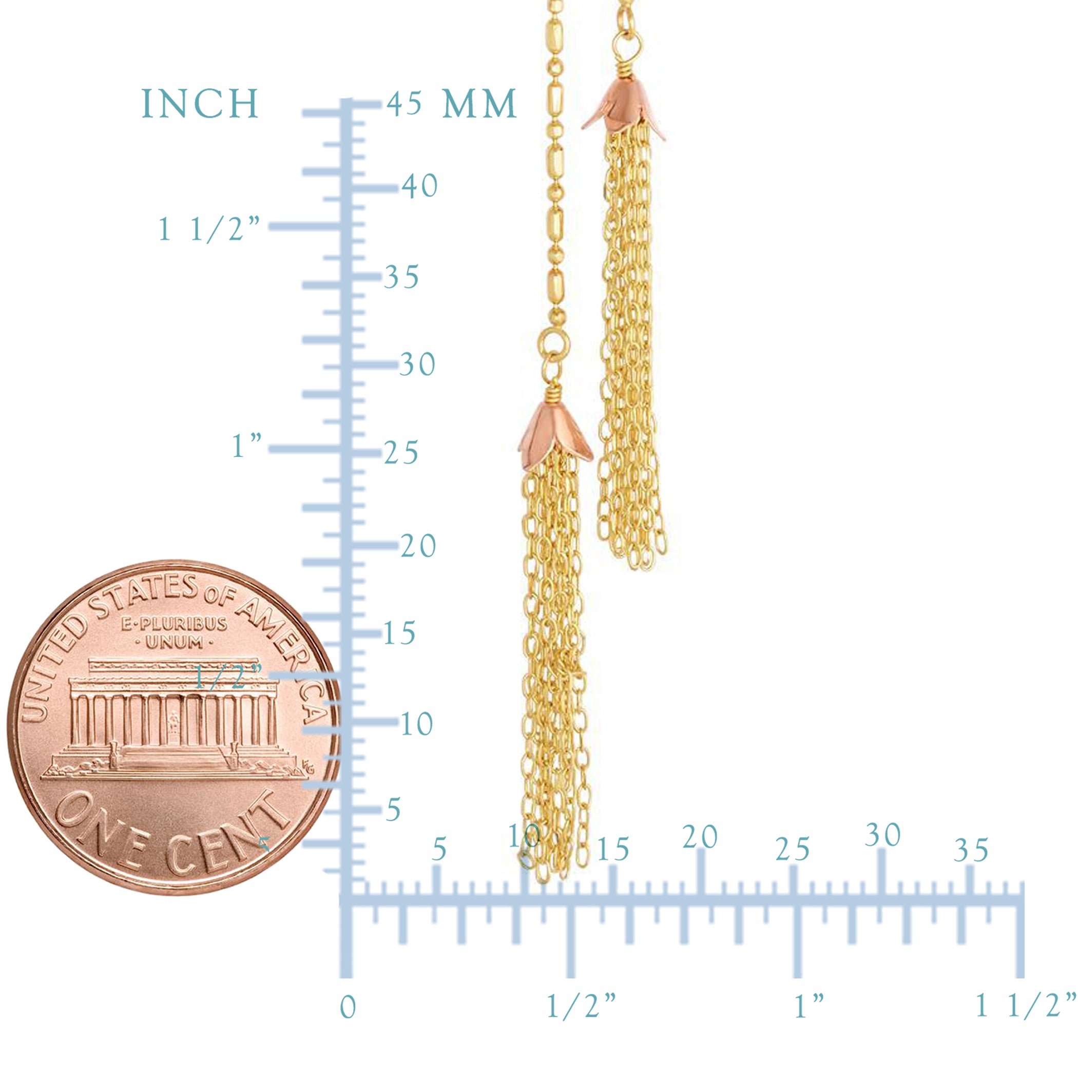 14k Yellow And Rose Gold Double Tassel Necklace, 18"