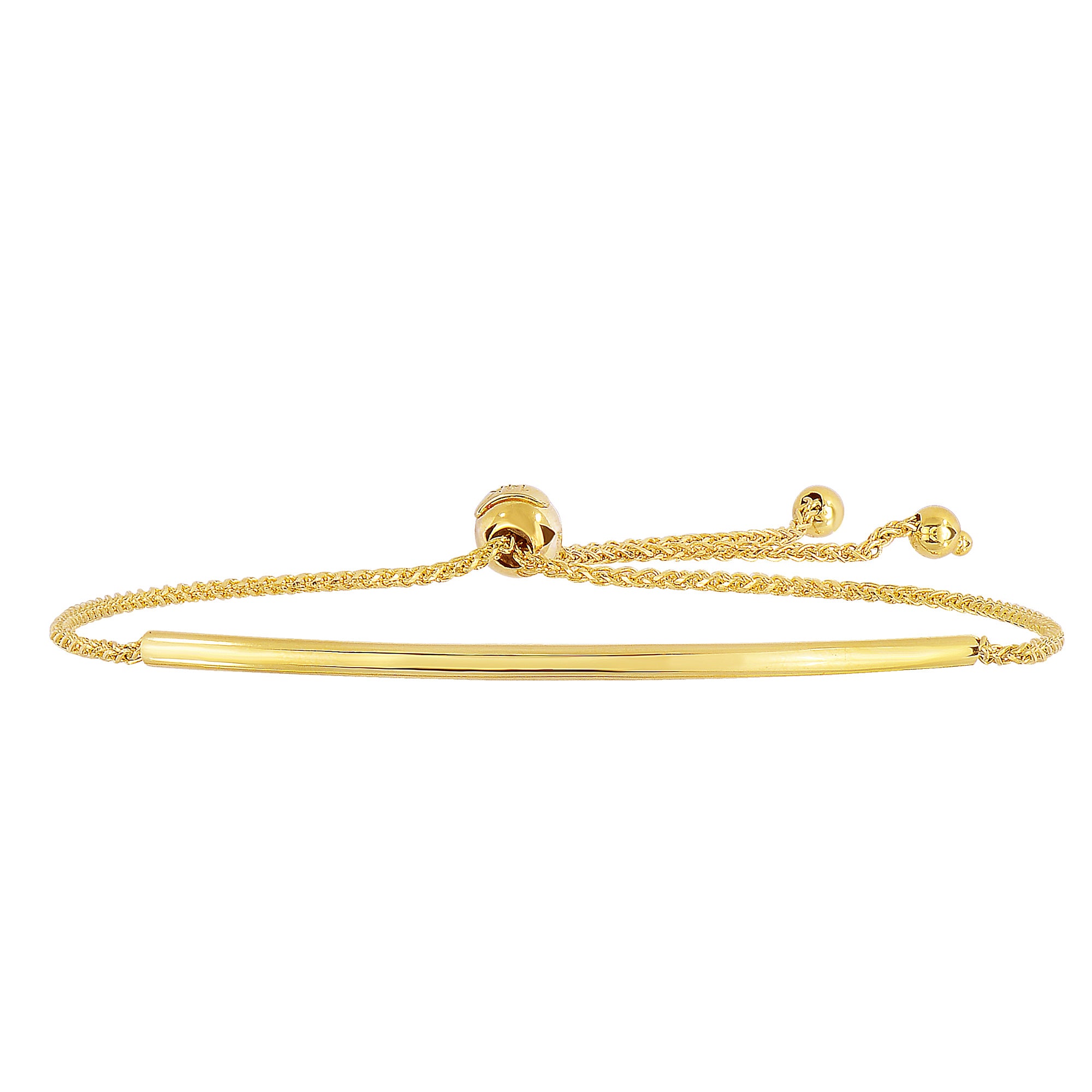 Bracelet réglable en or jaune 14 carats avec barre courbe et chaîne de blé taillée en diamant avec fermoir à bille réglable, bijoux de créateur raffinés de 9,25 pouces pour hommes et femmes