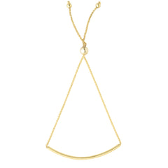 14K Yellow Gold Curve Bar Diamond Cut Wheat Chain Adjustable Bracelet With Adjustable Ball Clasp, 9.25"