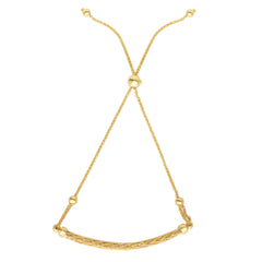 14K Yellow Gold Diamond Cut Round Wheat Adjustable Bracelet With Arched Weave Center Element, 9.25" fine designer jewelry for men and women