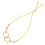 Double Open Heart Center Element Bolo Friendship Adjustable Bracelet In 14K Yellow Gold, 9.25"