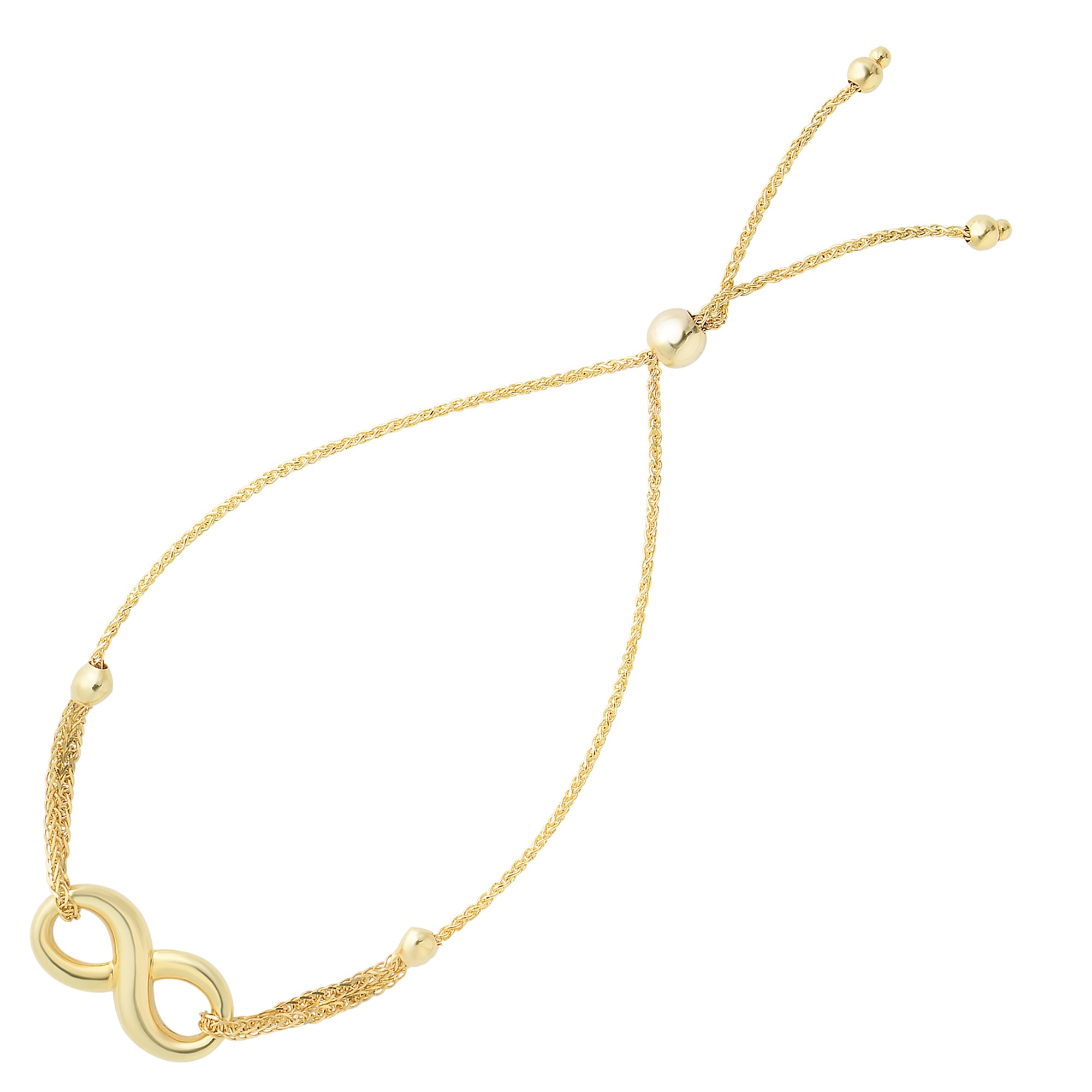 Pulsera ajustable de la amistad Bolo con tema infinito en oro amarillo de 14 quilates, joyería fina de diseño de 9,25 pulgadas para hombres y mujeres