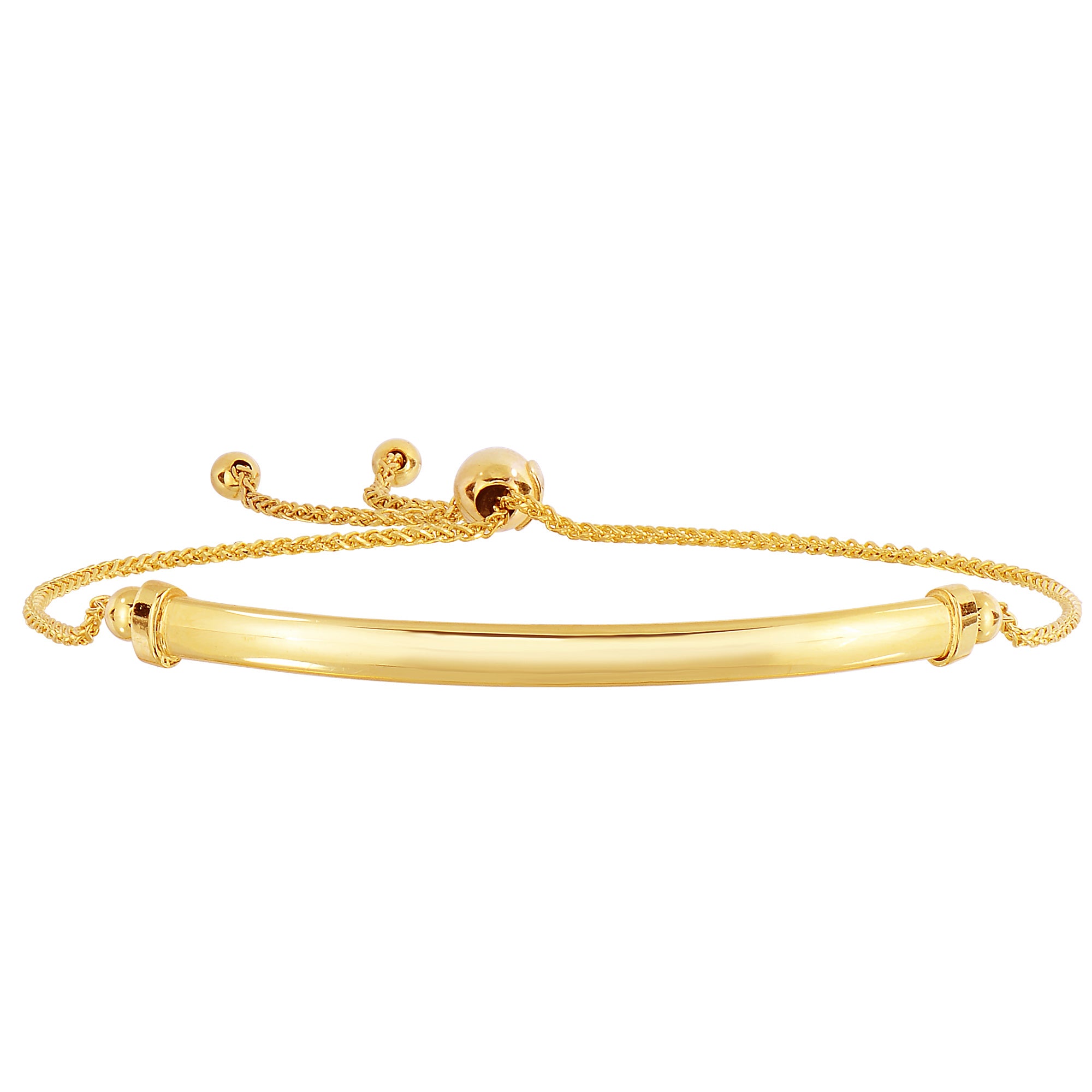 Bracelet réglable en blé rond en or jaune 14 carats avec élément de barre incurvée brillant, bijoux de créateurs fins de 9,25 pouces pour hommes et femmes